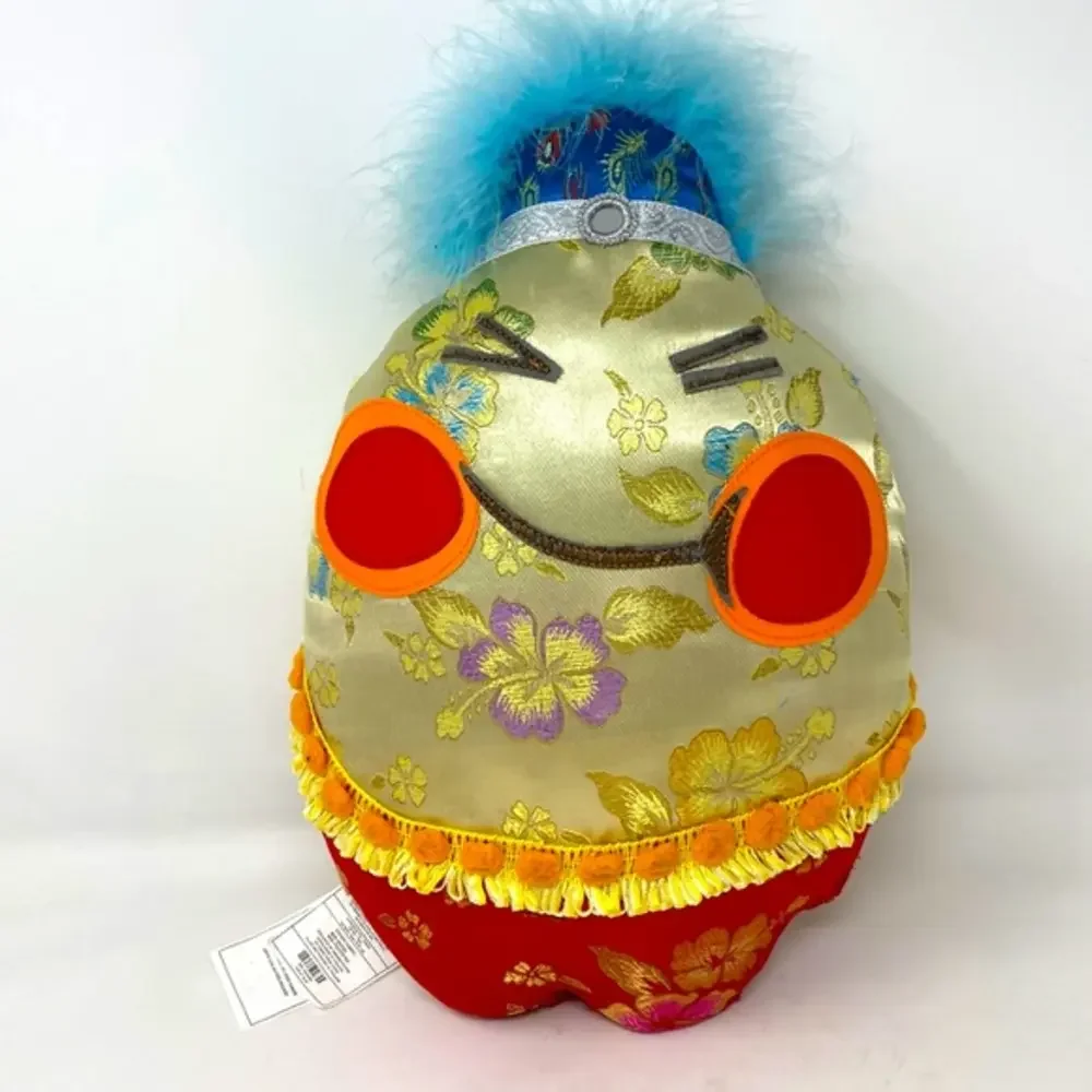 Vintage Pier 1 Imports Asian Whimsical Character Plush Pillow Silk Floral 13”